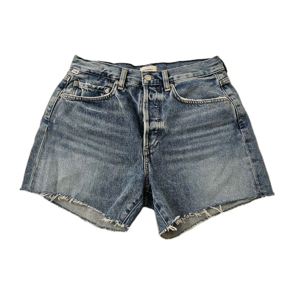 Citizens Of Humanity Shorts Womens 26 Blue Annabelle Long High-Rise Raw Hem Boho